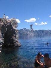 Laura taking the plunge into Crater Lake