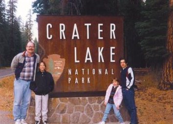 Crater Lake sign with family taken in 1995